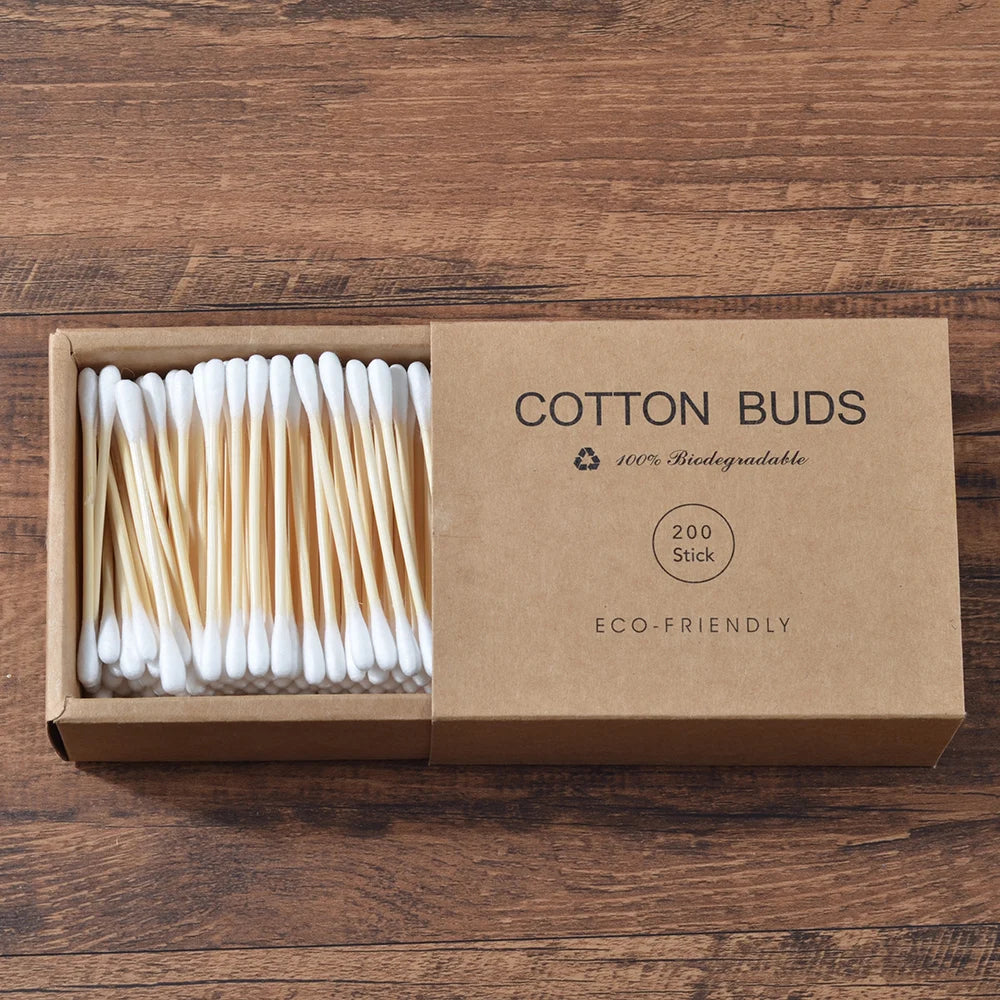 Eco Bamboo Cotton Buds - 200 Pack Double Head Sustainable Plastic-Free