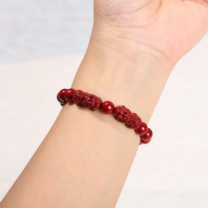 🐉 Natural Cinnabar Pixiu Bracelet - Feng Shui Wealth & Protection Amulet
