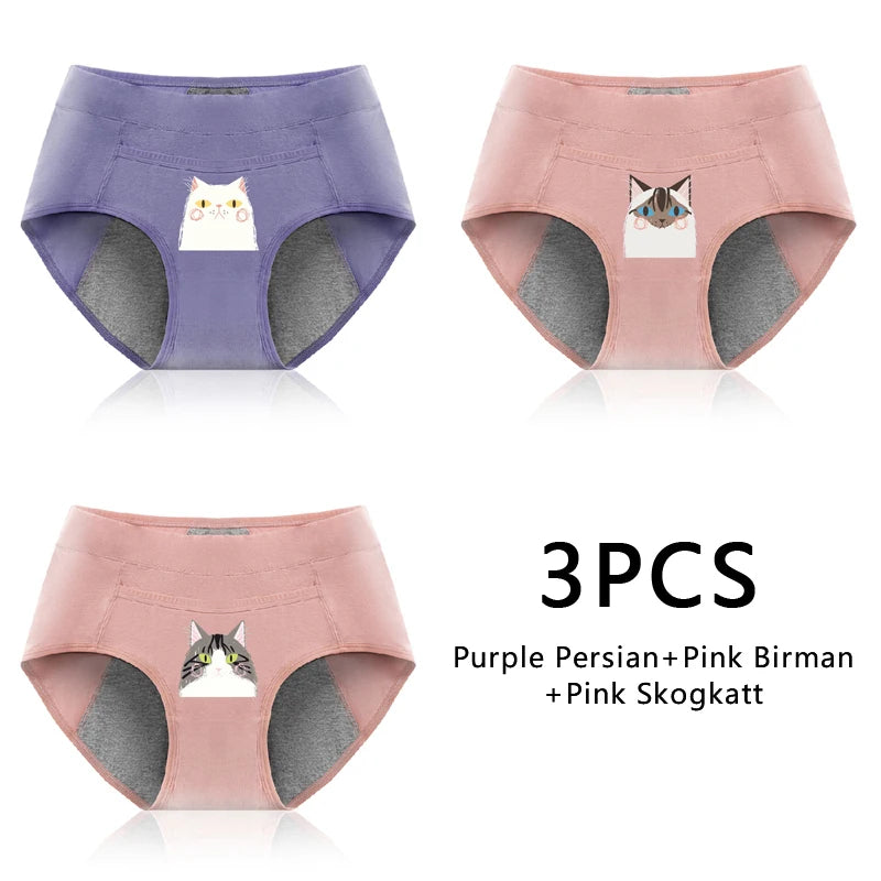 3-Pack Cotton Menstrual Underwear - Leak Proof Period Panties Set