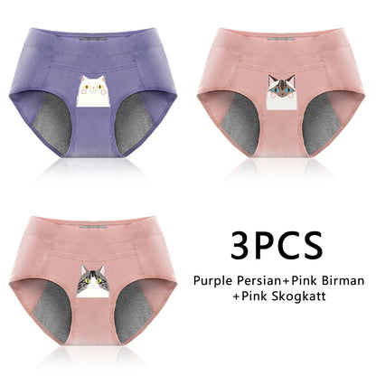 3-Pack Cotton Menstrual Underwear - Leak Proof Period Panties Set