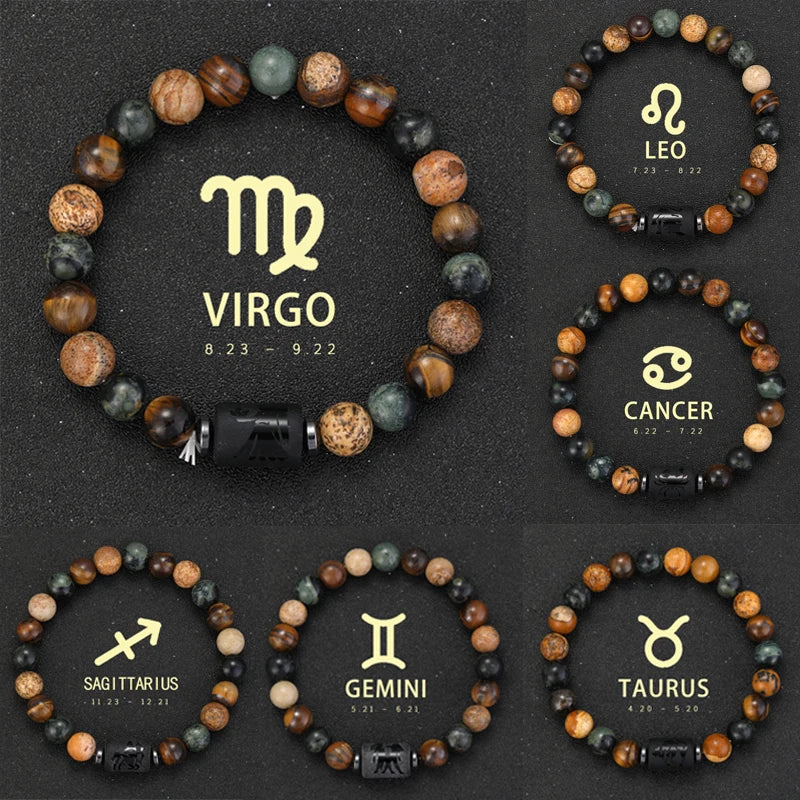 Natural Stone Zodiac Bracelets - Healing Crystal Jewelry for All 12 Signs | Couples & Friendship Gifts