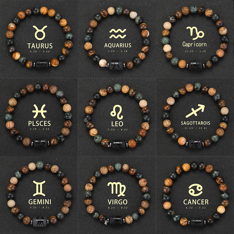 Natural Stone Zodiac Bracelets - Healing Crystal Jewelry for All 12 Signs | Couples & Friendship Gifts