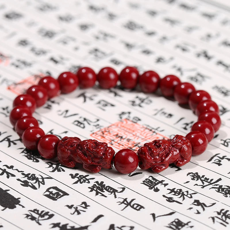 🐉 Natural Cinnabar Pixiu Bracelet - Feng Shui Wealth & Protection Amulet