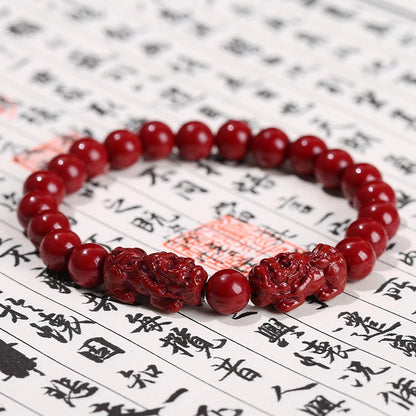 🐉 Natural Cinnabar Pixiu Bracelet - Feng Shui Wealth & Protection Amulet