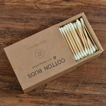 Eco Bamboo Cotton Buds - 200 Pack Double Head Sustainable Plastic-Free