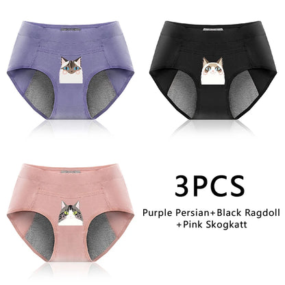3-Pack Cotton Menstrual Underwear - Leak Proof Period Panties Set