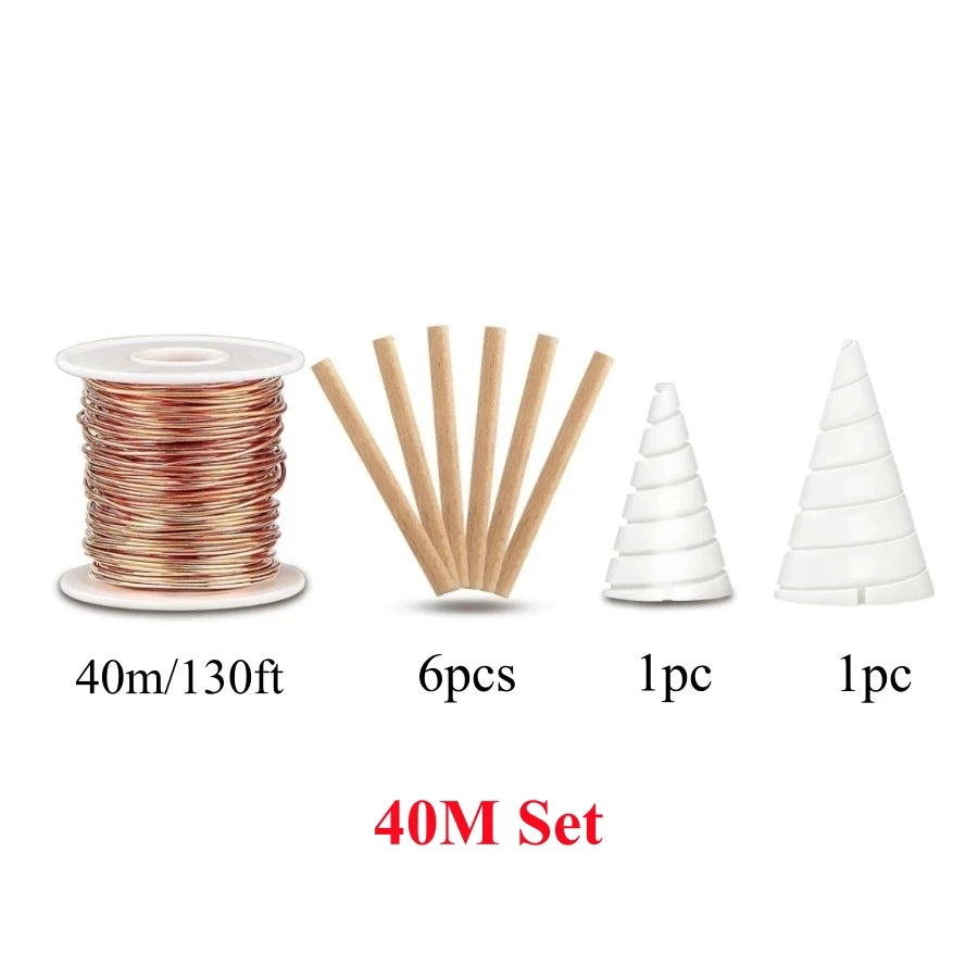 TeslaFlow™ - Complete Electroculture Kit 40m | Pure Copper Wire + 2 Fibonacci Templates + 6 Wooden Stakes