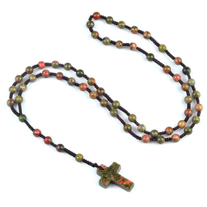 Healing Crystal Cross Pendant - Natural Gemstone Reiki Chakra Necklace for Spiritual Protection