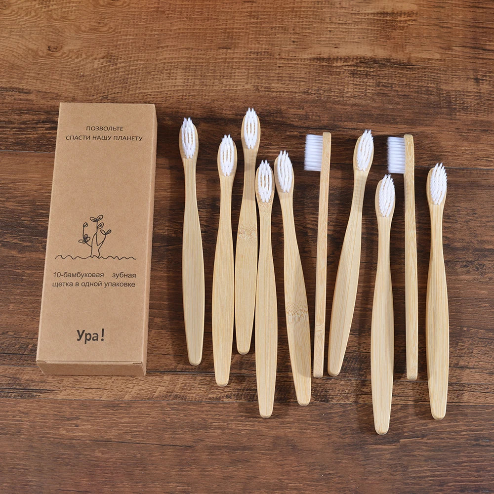 EcoSmile - 10pcs Natural Bamboo Toothbrush Set Colorful