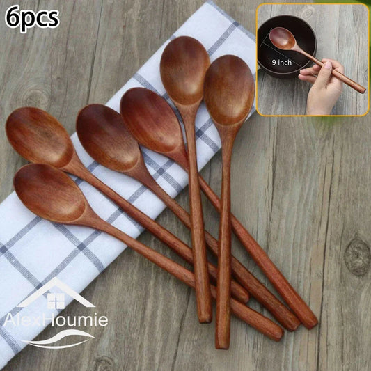 BambooEssence™ - Natural Bamboo Wooden Spoons Set | 6-Piece Korean Style for Eco-Conscious Kitchen