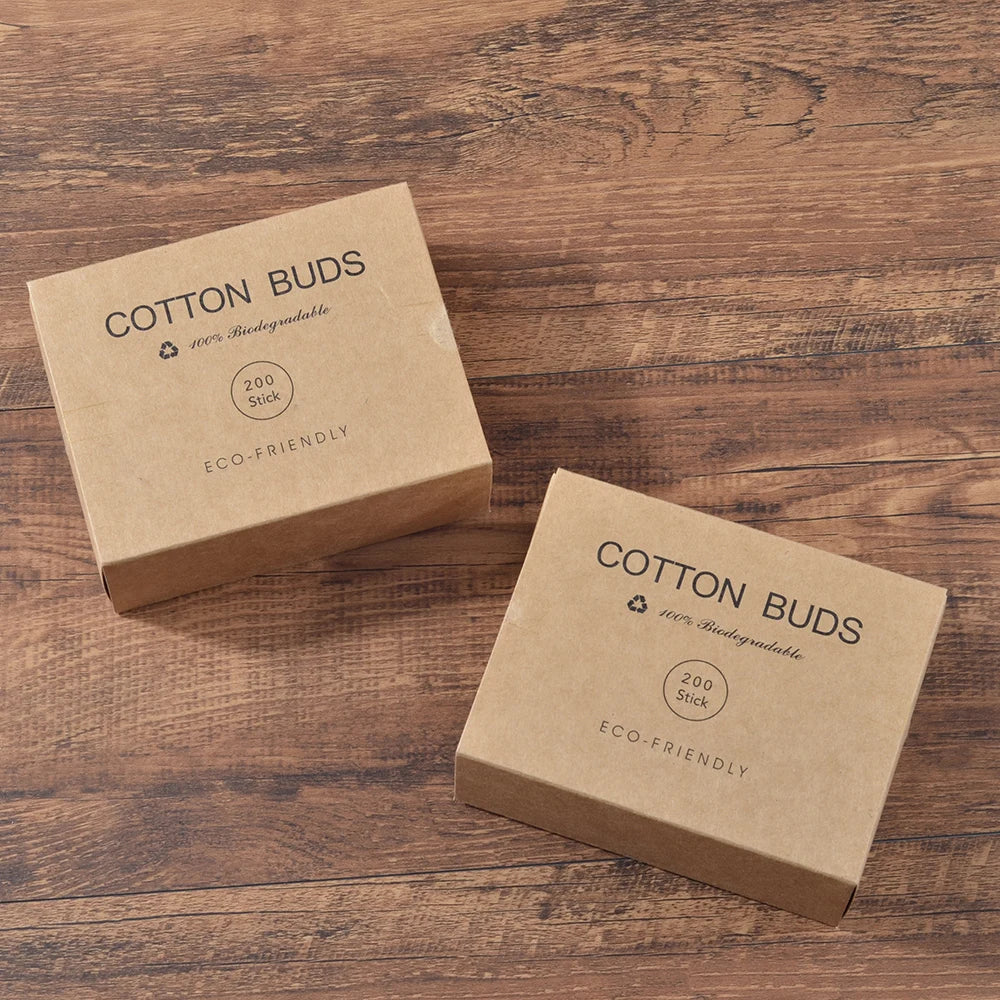 Eco Bamboo Cotton Buds - 200 Pack Double Head Sustainable Plastic-Free