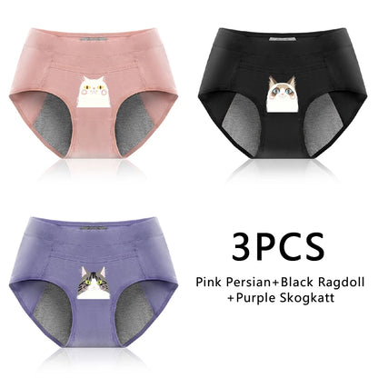 3-Pack Cotton Menstrual Underwear - Leak Proof Period Panties Set