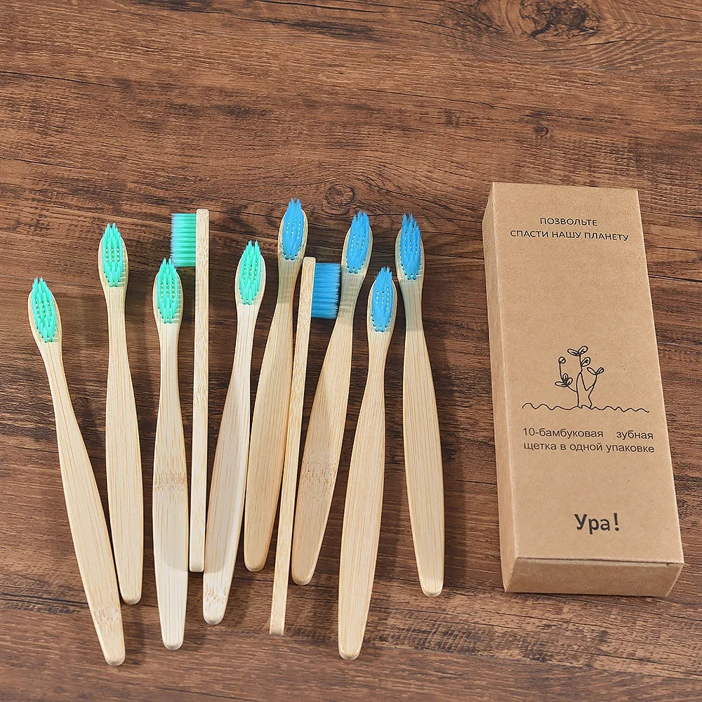 EcoSmile - 10pcs Natural Bamboo Toothbrush Set Colorful