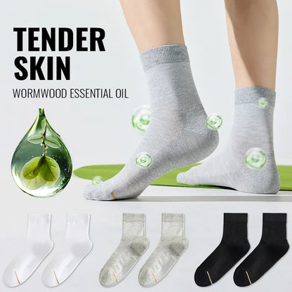 Natural Mugwort Essential Oil Sock Anti Odor Skincare Breathable Mesh Thin Long Sock Cotton Summer Deodorant Business Sock