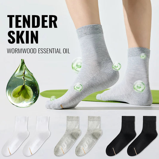 Natural Mugwort Essential Oil Sock Anti Odor Skincare Breathable Mesh Thin Long Sock Cotton Summer Deodorant Business Sock