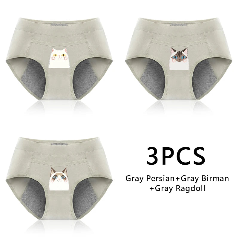 3-Pack Cotton Menstrual Underwear - Leak Proof Period Panties Set