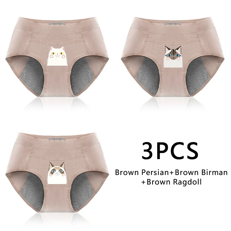 3-Pack Cotton Menstrual Underwear - Leak Proof Period Panties Set