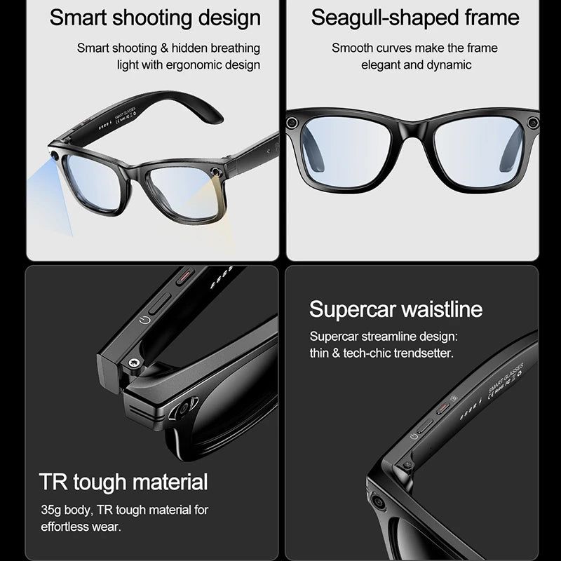 Smart Camera Glasses - AI Voice Assistant & Music