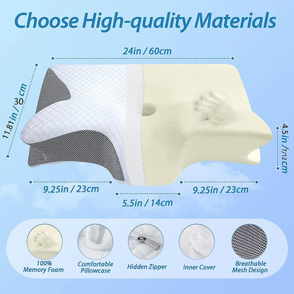 Premium Cervical Memory Foam Pillow - Ergonomic Neck Support for Pain Relief & Better Sleep