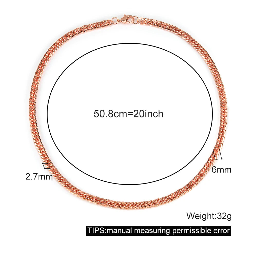 Pure Solid Copper Bracelet & Chain — Cuban Link 6mm | Adjustable 7"–22"