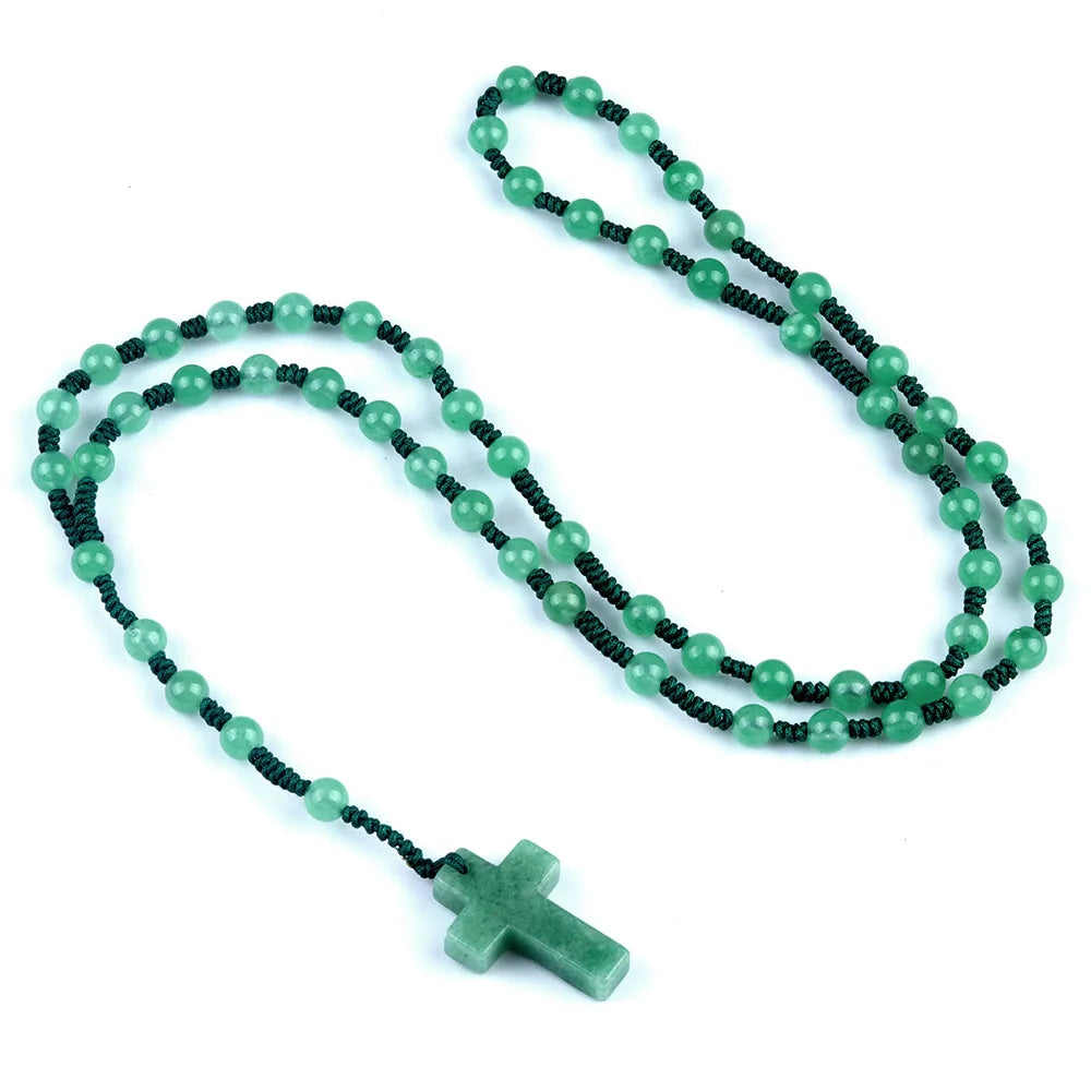 Healing Crystal Cross Pendant - Natural Gemstone Reiki Chakra Necklace for Spiritual Protection