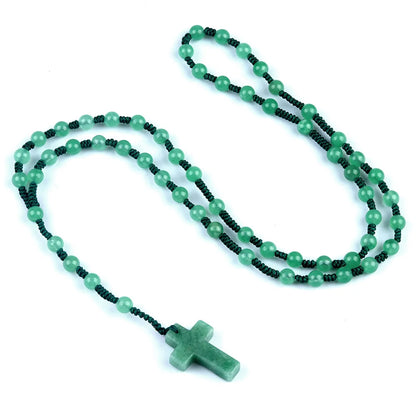 Healing Crystal Cross Pendant - Natural Gemstone Reiki Chakra Necklace for Spiritual Protection