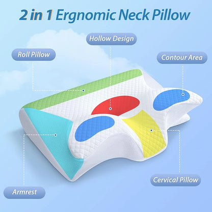 Premium Cervical Memory Foam Pillow - Ergonomic Neck Support for Pain Relief & Better Sleep