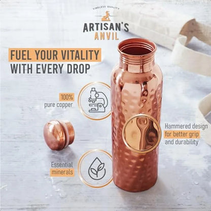 TamraJal™ Pure Copper Water Bottle | Authentic 100% Copper Ayurvedic Vessel - 32oz Premium Edition