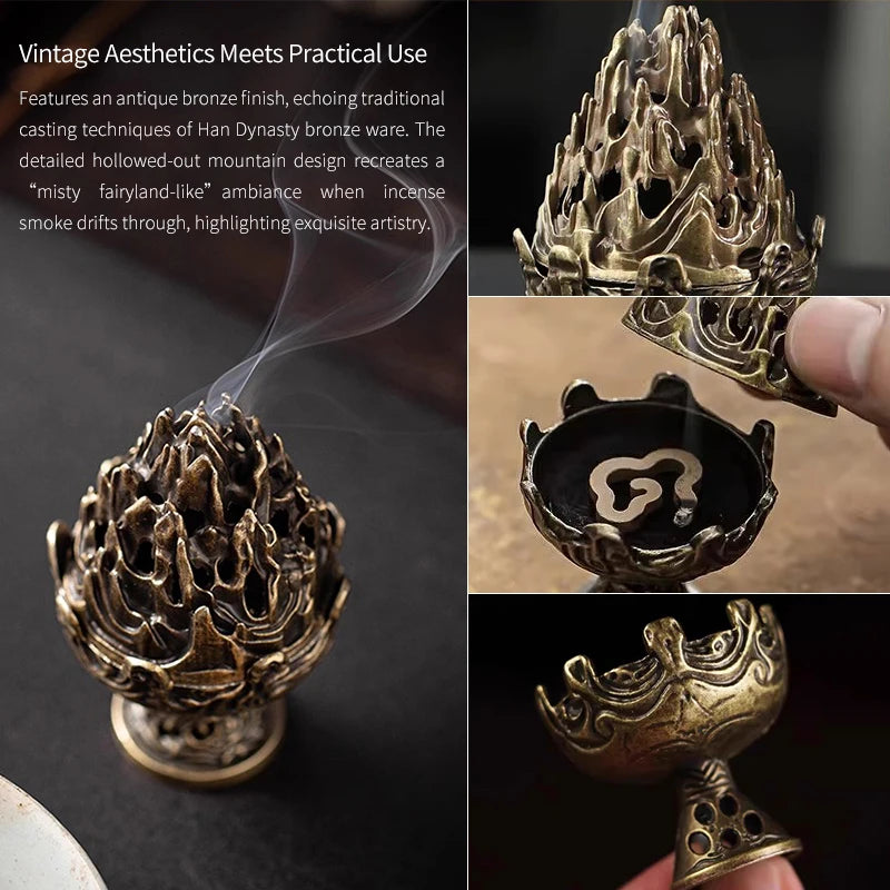 Boshan Incense Burner - Han Dynasty Bronze Pine Cone Design | Sacred Aromatherapy Ritual