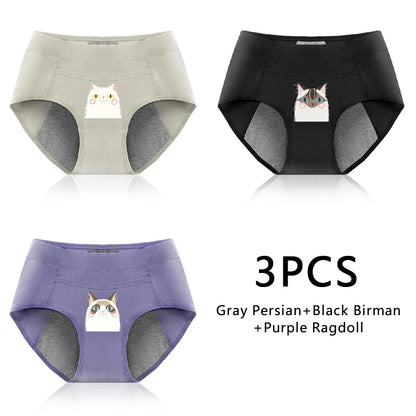 3-Pack Cotton Menstrual Underwear - Leak Proof Period Panties Set