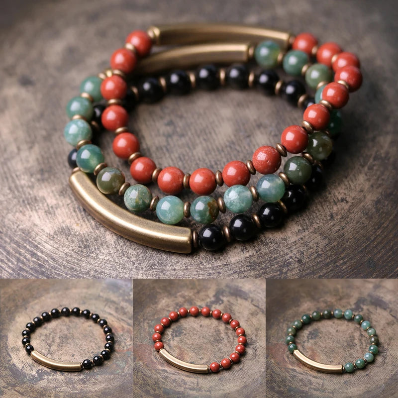 Luxury Sacred Stone Bracelets - Jade, Jasper & Obsidian with Copper - Handcrafted African Energy Jewelry