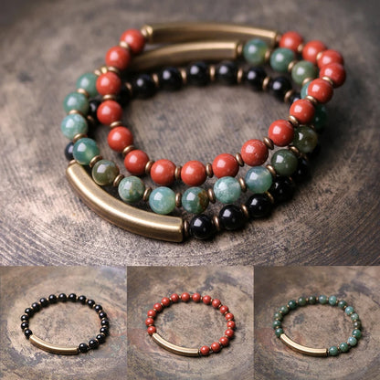 Luxury Sacred Stone Bracelets - Jade, Jasper & Obsidian with Copper - Handcrafted African Energy Jewelry