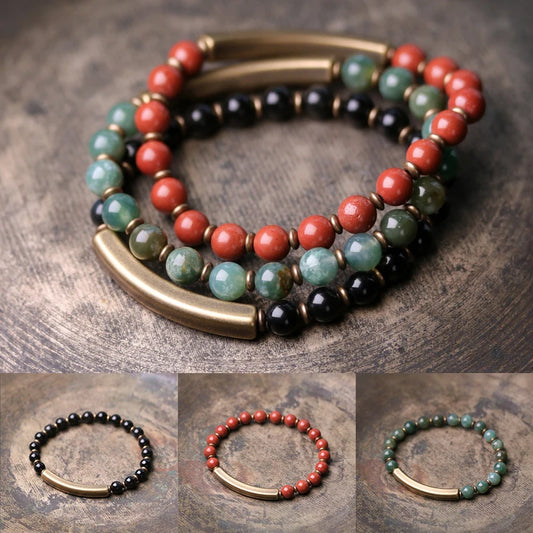 Luxury Sacred Stone Bracelets - Jade, Jasper & Obsidian with Copper - Handcrafted African Energy Jewelry