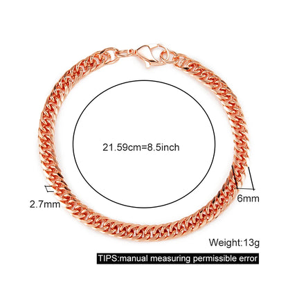 Pure Solid Copper Bracelet & Chain — Cuban Link 6mm | Adjustable 7"–22"