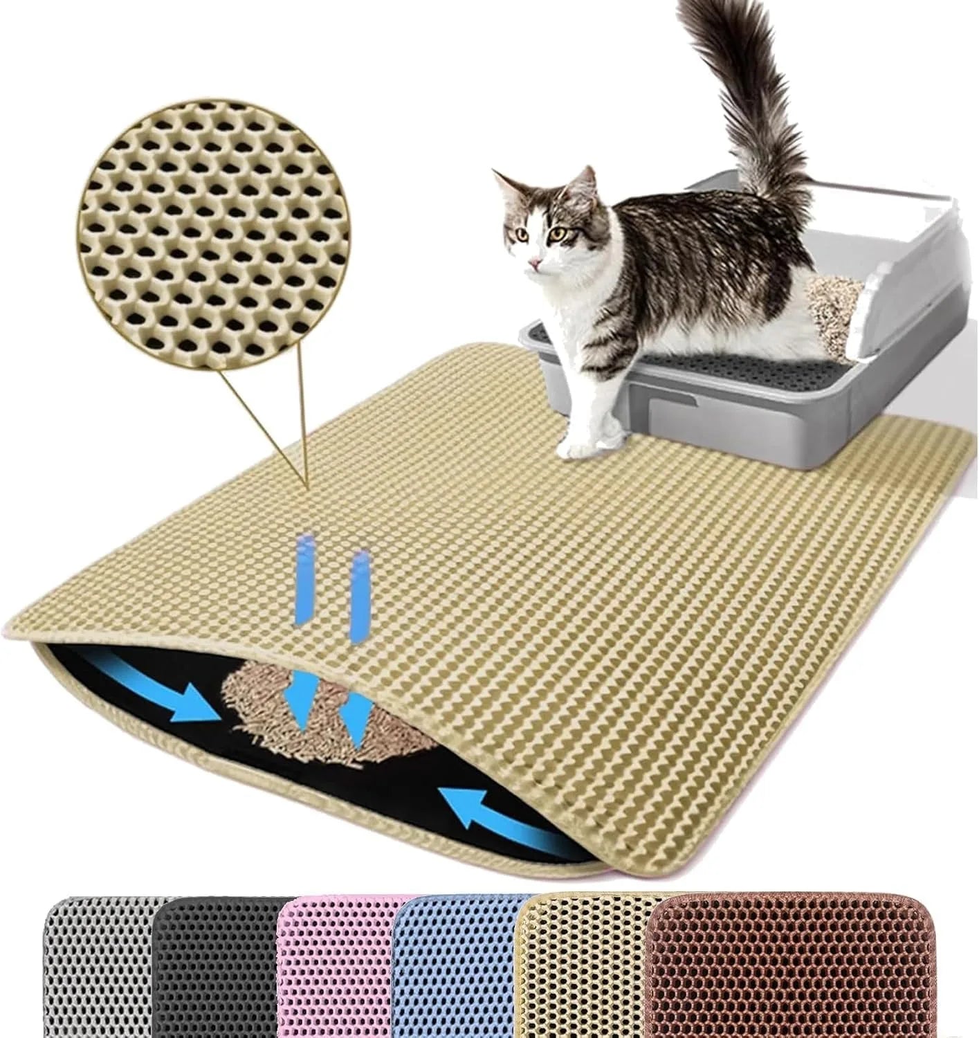 Double Layer Honeycomb Cat Litter Mat - Waterproof Trapper | Large Non-Slip