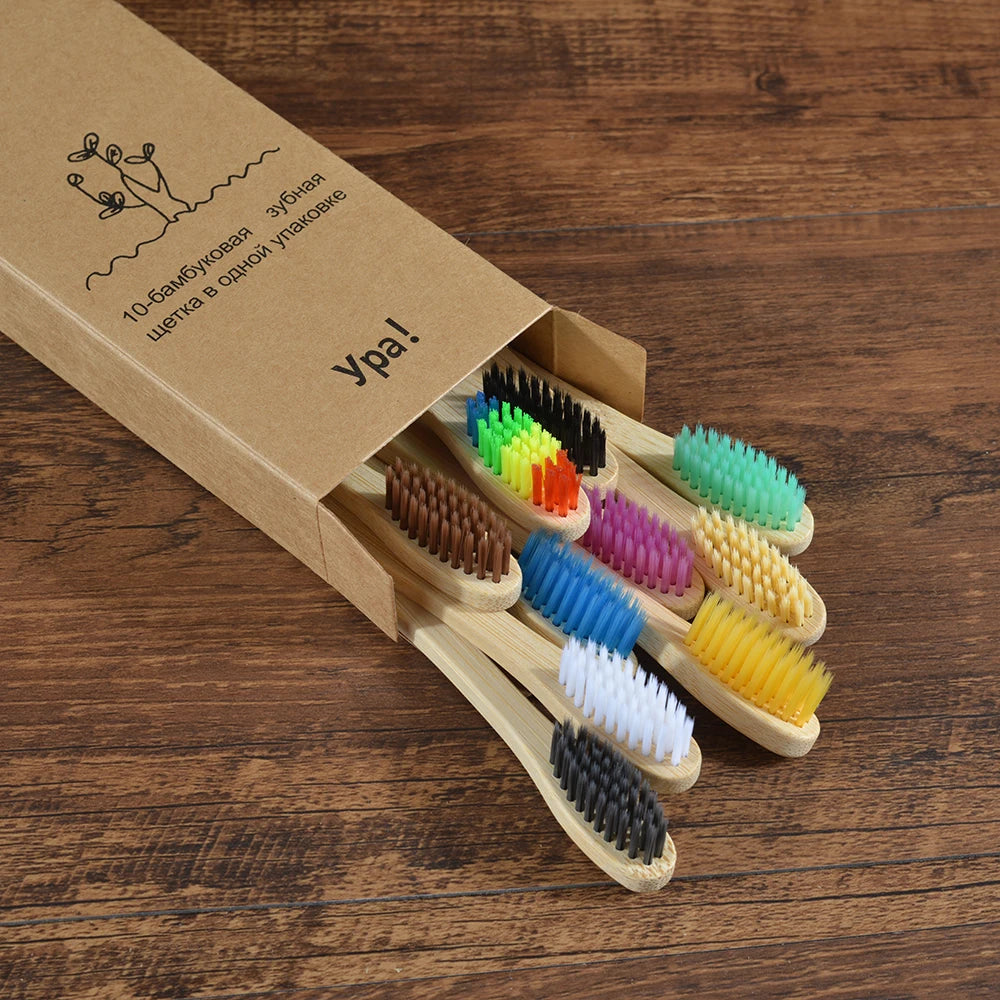 EcoSmile - 10pcs Natural Bamboo Toothbrush Set Colorful