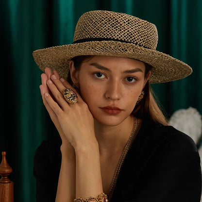 Fleur d'Or – Anillo Art Déco Vintage de Cobre Puro, Baño de Oro de 18 quilates 