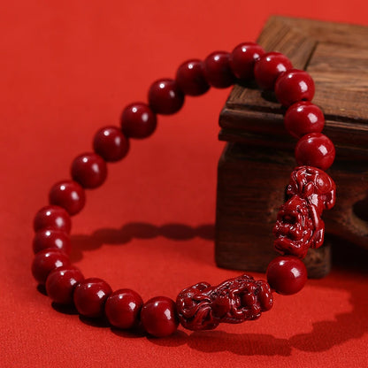 🐉 Natural Cinnabar Pixiu Bracelet - Feng Shui Wealth & Protection Amulet