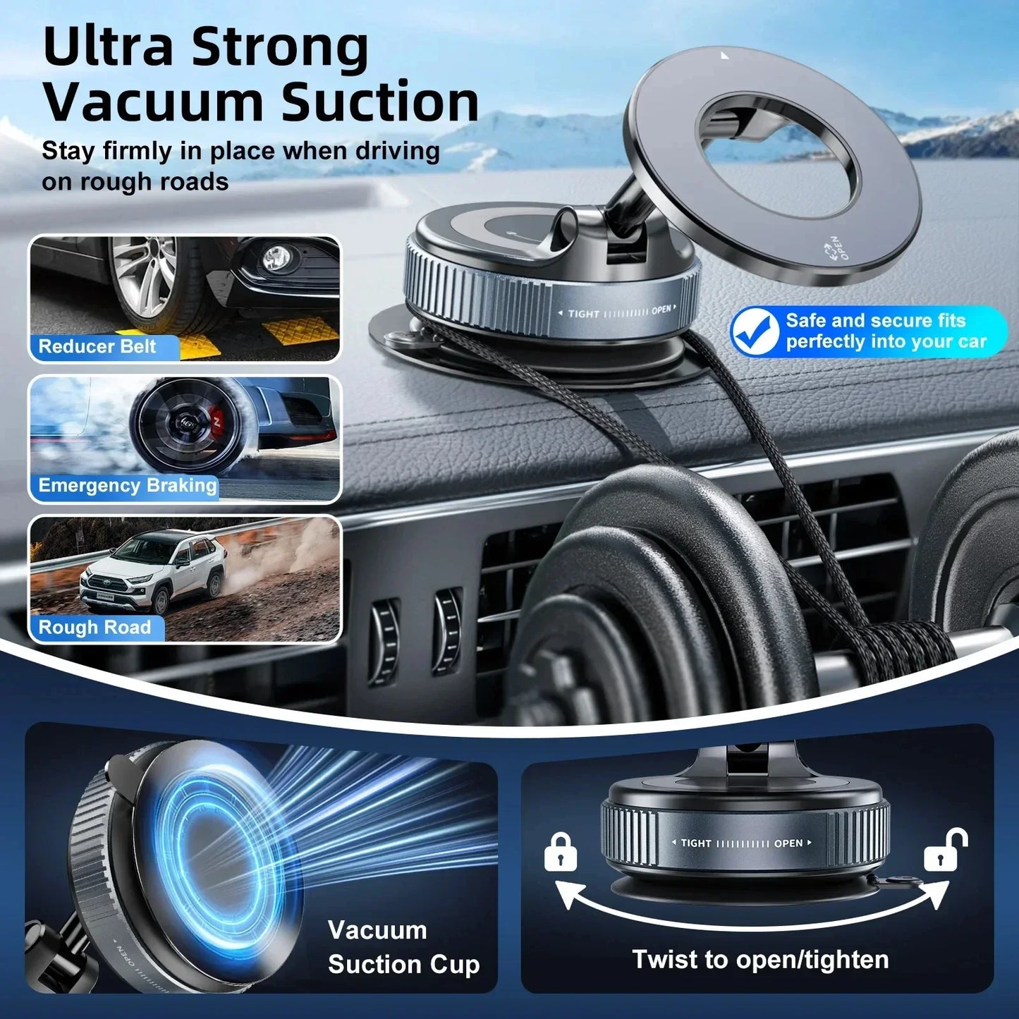 MagMount Pro™ - 360° Magnetic Car Phone Holder | Strong Vacuum Suction Mount