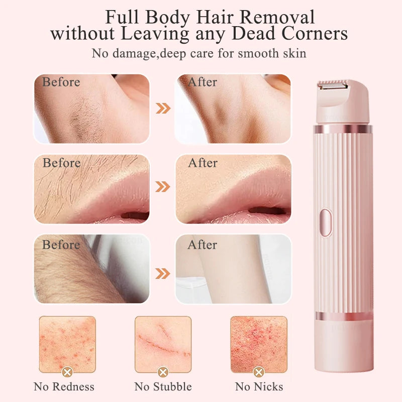 Painless Electric Bikini Trimmer & Facial Hair Remover - Portable Rechargeable Epilator for Women
