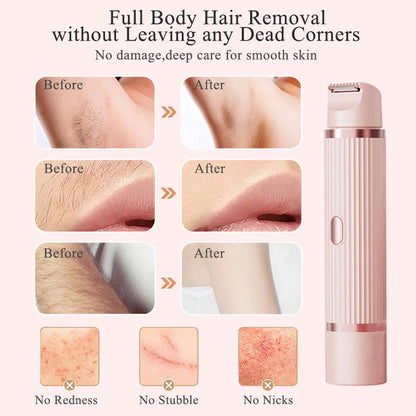 Painless Electric Bikini Trimmer & Facial Hair Remover - Portable Rechargeable Epilator for Women