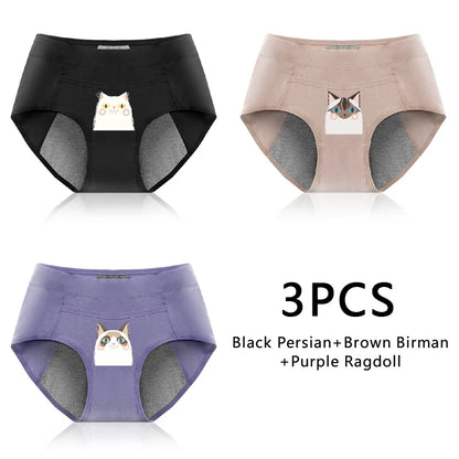 3-Pack Cotton Menstrual Underwear - Leak Proof Period Panties Set
