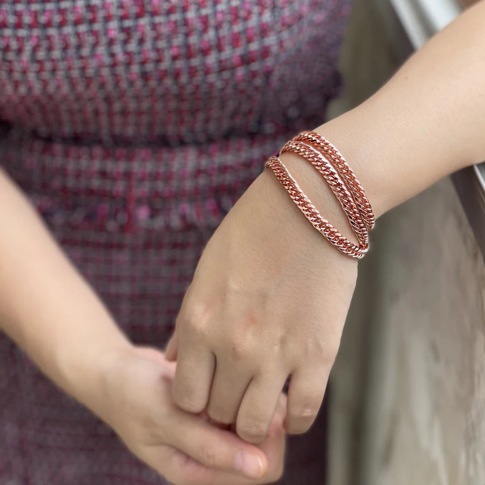 Pure Solid Copper Bracelet & Chain — Cuban Link 6mm | Adjustable 7"–22"