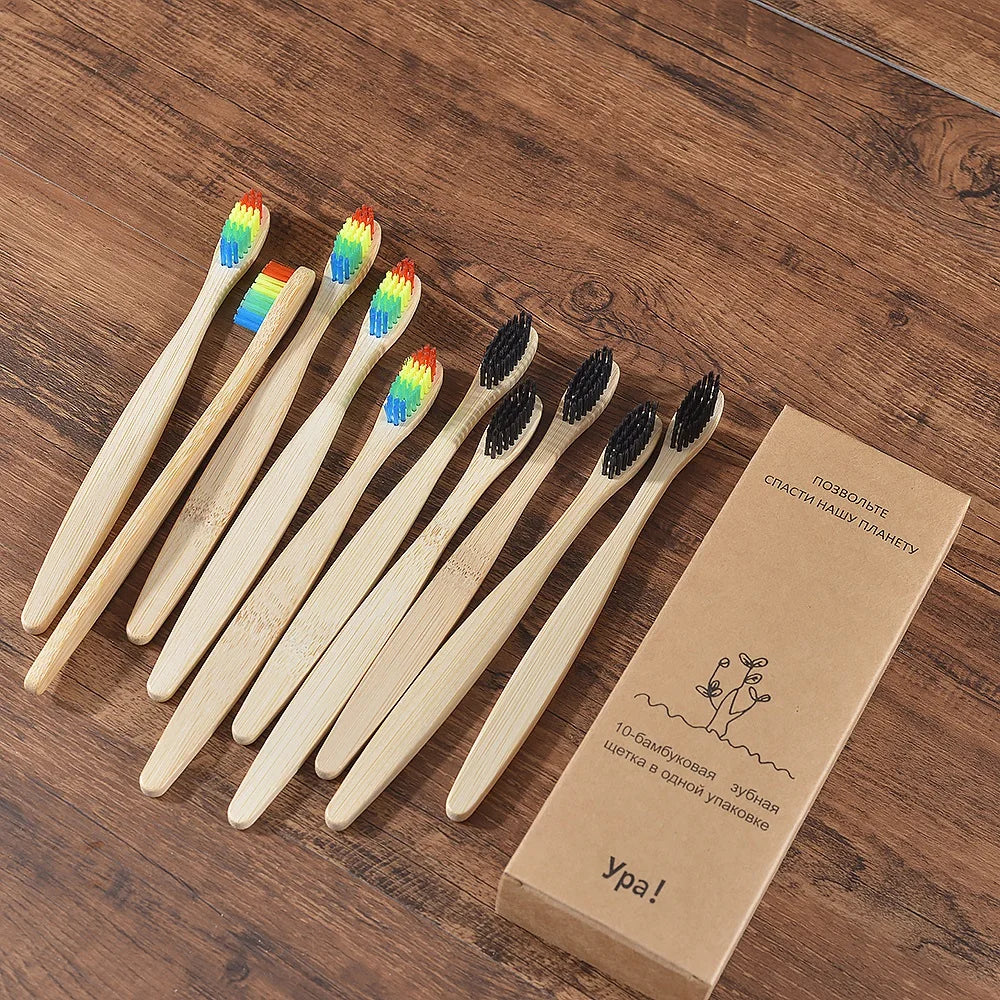 EcoSmile - 10pcs Natural Bamboo Toothbrush Set Colorful