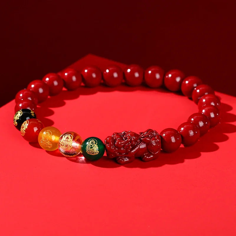 🐉 Natural Cinnabar Pixiu Bracelet - Feng Shui Wealth & Protection Amulet