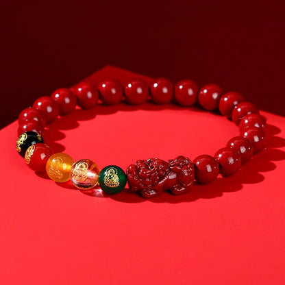 🐉 Natural Cinnabar Pixiu Bracelet - Feng Shui Wealth & Protection Amulet