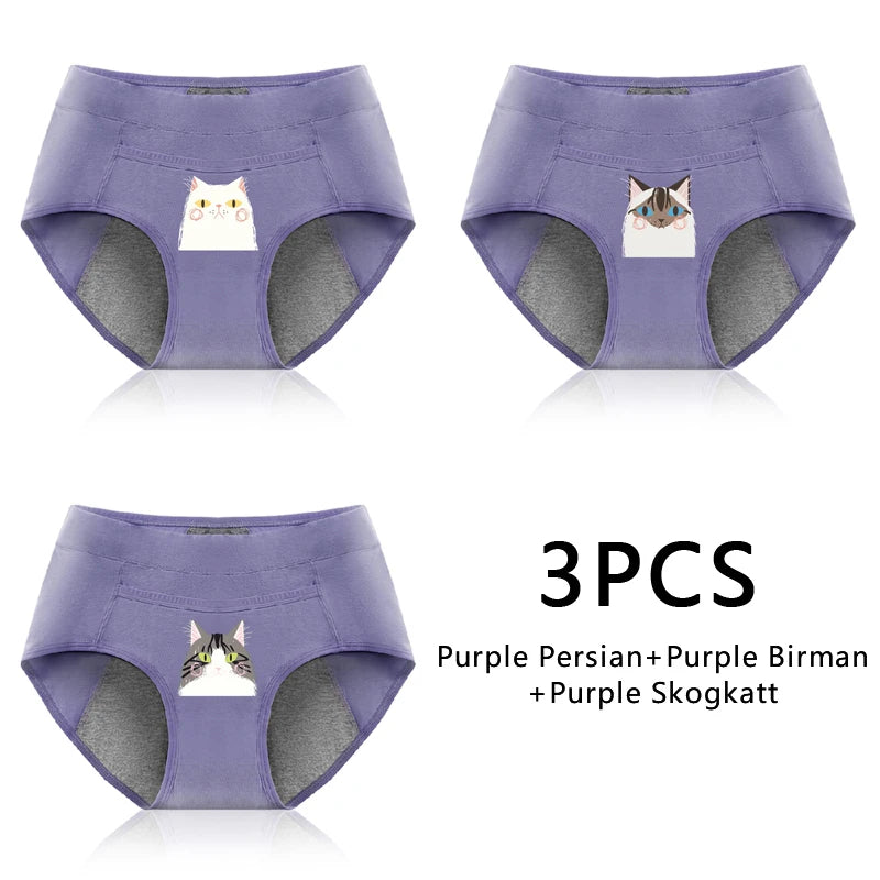 3-Pack Cotton Menstrual Underwear - Leak Proof Period Panties Set