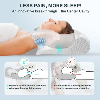 Premium Cervical Memory Foam Pillow - Ergonomic Neck Support for Pain Relief & Better Sleep