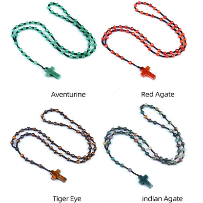 Healing Crystal Cross Pendant - Natural Gemstone Reiki Chakra Necklace for Spiritual Protection