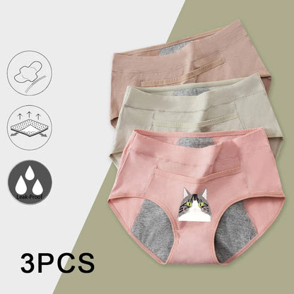 3-Pack Cotton Menstrual Underwear - Leak Proof Period Panties Set